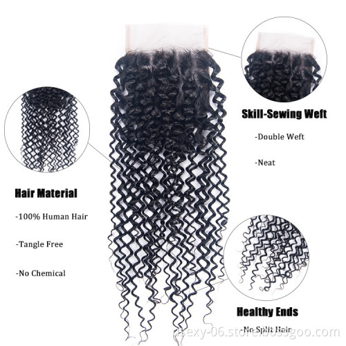 Hot Selling Wholesale Curly Wave 10A Grade Virgin Brazilian 100% Unprocessed Human Hair Lace Closure